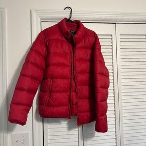 forever 21, men's large puffer coat, red